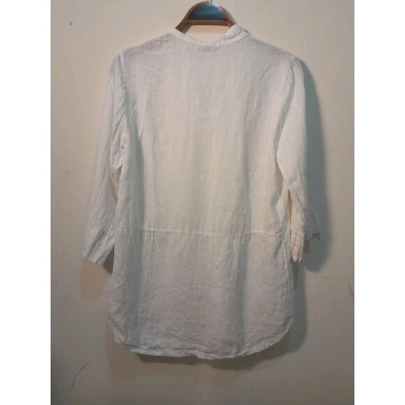 Womens Linen Tunic Top Quiet Luxury Coastal Vacation Beach Size Medium White - Picture 5 of 8